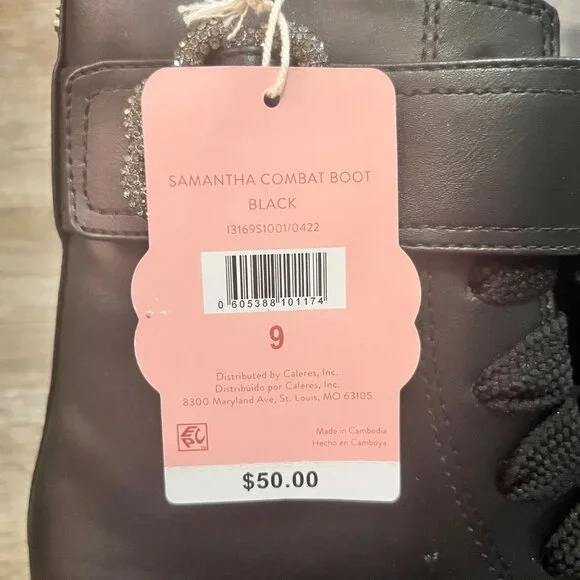 NEW SAM & LIBBY SAMANTHA COMBAT BOOT BLACK WOMENS 9 BLING BUCKLE BOOTIES ANKLE - Picture 6 of 6